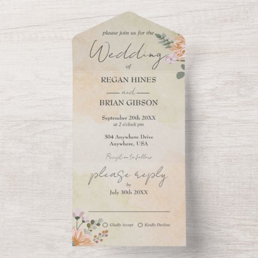 Alles in één bruiloft bloemenrustieke uitnodiging (Binnen)