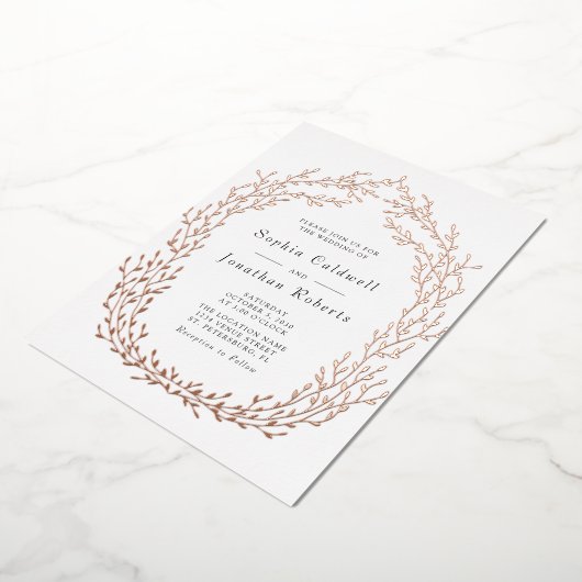 Alles in één bruiloft Botanisch Wreated Roos Gold Folie Uitnodiging (Gedraaid)