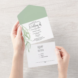 Alles in één bruiloft nodigt Waterverf Olive Branc All In One Uitnodiging