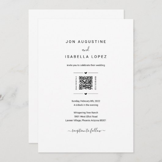 Alles in één bruiloft QR Code RSVP Details Kaart (Voorkant / Achterkant)