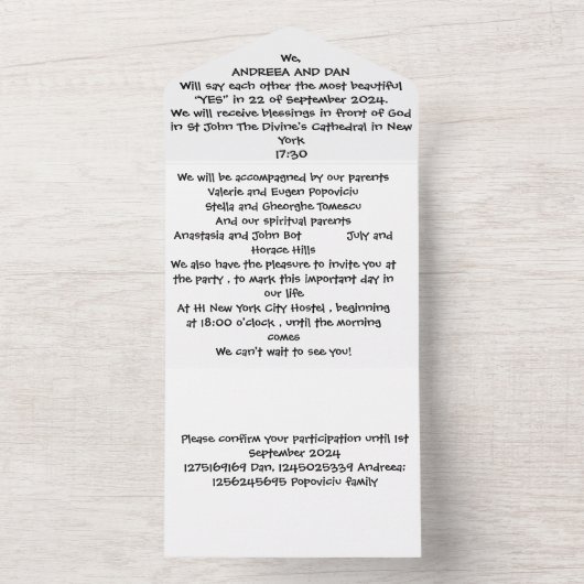 Alles in één bruiloft uitnodiging (Binnen)