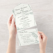 Alles in één bruiloft uitnodiging en RSVP Groen bl (Afscheurbaar)