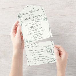 Alles in één bruiloft uitnodiging en RSVP Groen bl