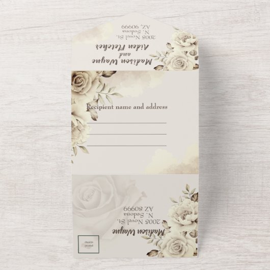 Alles in één bruiloft uitnodiging en RSVP witte ro (Buitenkant)