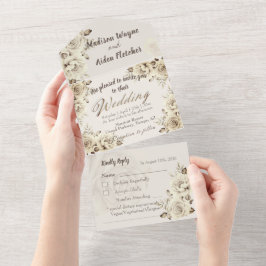 Alles in één bruiloft uitnodiging en RSVP witte ro