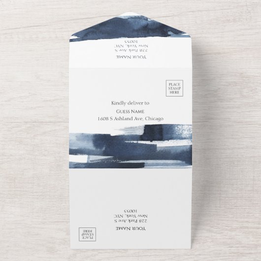 Alles in één bruiloft uitnodigingen | Abstract bla (Buitenkant)