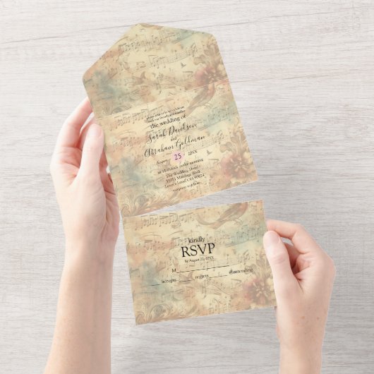 Alles in een bruiloft uitnodigingen Muzieknoten (Afscheurbaar)