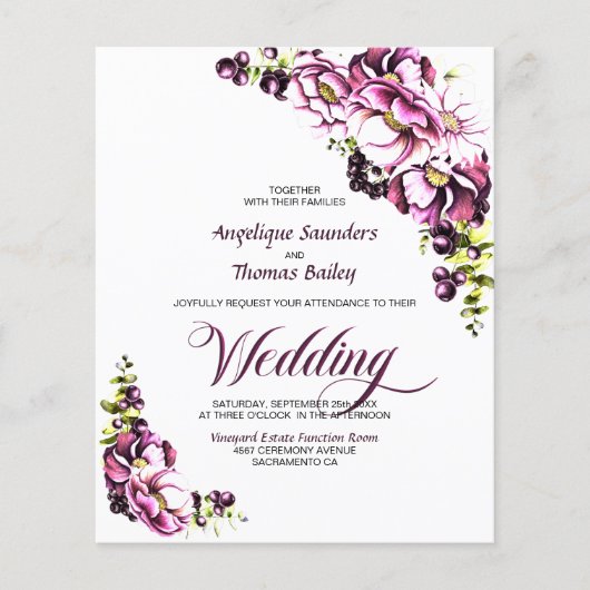 Alles in één budget roze bloemenbruiloft (Voorkant)