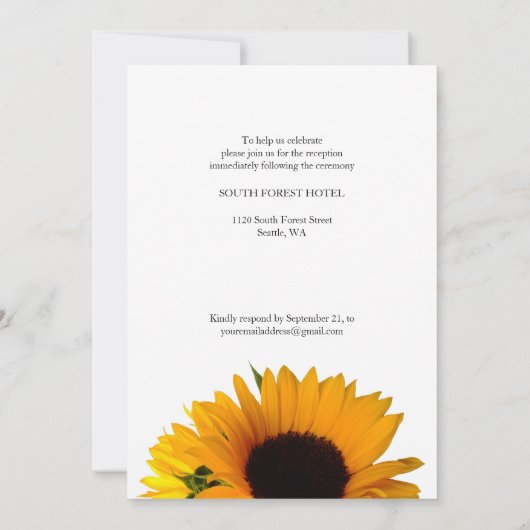 Alles in één budget rustieke zonnebloem bruiloft kaart (Achterkant)