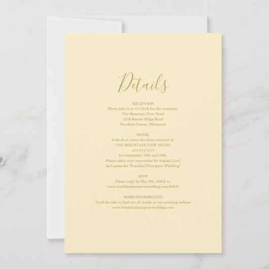 Alles in een Buttercup Geel en Goud bruiloft Kaart (Achterkant)
