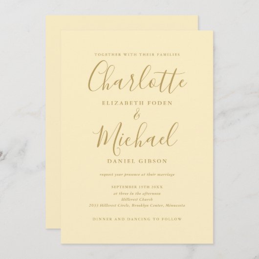 Alles in een Buttercup Geel en Goud bruiloft Kaart (Voorkant / Achterkant)