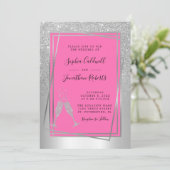 Alles in één Champagne roze zilver weddenschap Kaart (Staand voorkant)