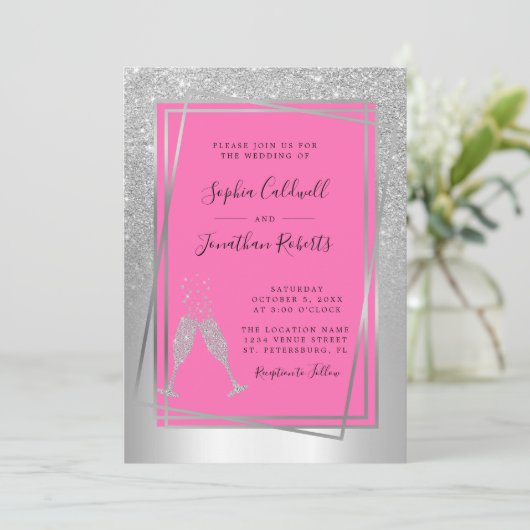 Alles in één Champagne roze zilver weddenschap Kaart (Staand voorkant)