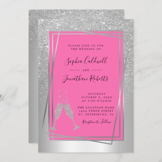 Alles in één Champagne roze zilver weddenschap Kaart (Voorkant / Achterkant)