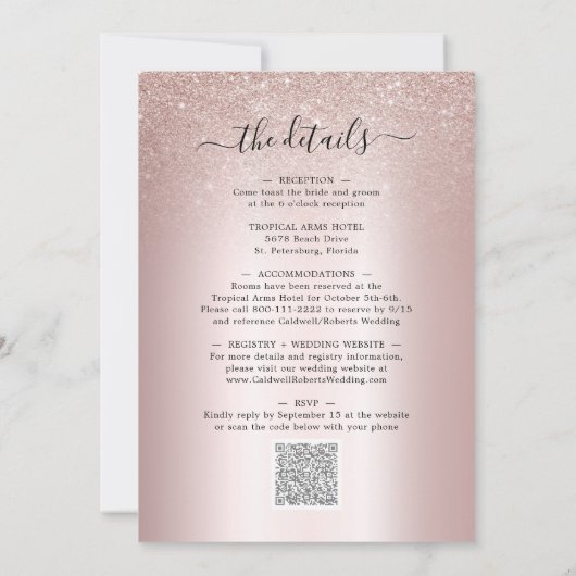 Alles in één Champagne Toast Blush Glitter Weddens Kaart (Achterkant)