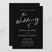 Alles in één chic Modern Calligraphy Black Wedding Kaart (Voorkant / Achterkant)