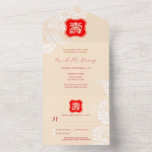 Alles in één Chinese langlevenloze uitnodiging (Binnen)