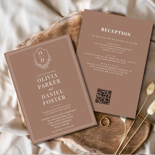 Alles in een Crest Mocha Bruine QR Code Huwelijk Kaart