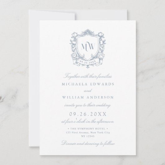 Alles in één  Crest Monogram QR Code Bruiloft Kaart (Voorkant)