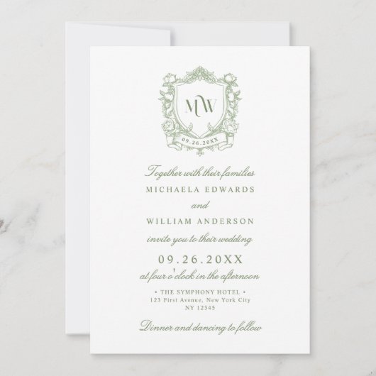 Alles in één  Crest Monogram QR Code Bruiloft Kaart (Voorkant)