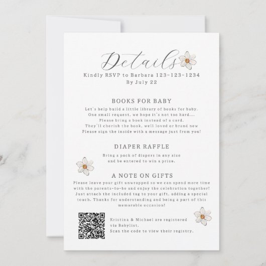 Alles in één Daffodil Spring QR Code Baby shower Kaart (Achterkant)