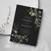 Alles in één delicate Wildflower Black Boho bruilo Kaart