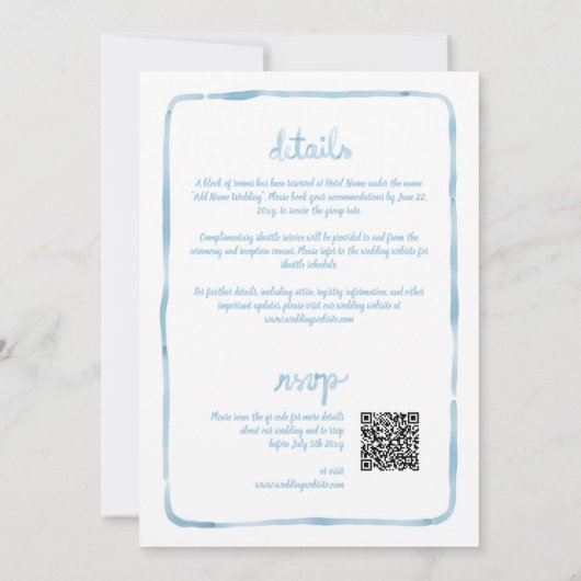 Alles in een eenvoudige hand getekend blauw QR RSV Kaart (Achterkant)