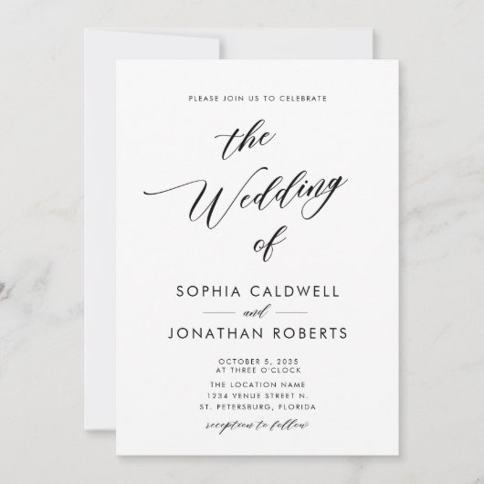 Alles in één elegant Black Calligraphy Wedding Inv Kaart (Voorkant)