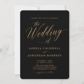 Alles in één elegant Gold Calligraphy Black Weddin Kaart (Voorkant)