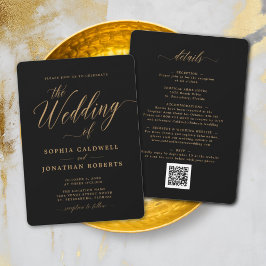 Alles in één elegant Gold Calligraphy Black Weddin Kaart