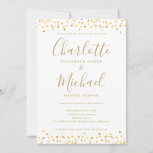 Alles in één elegant goudharten Confetti bruiloft Kaart (Voorkant)