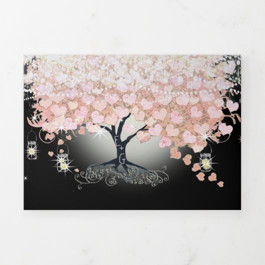 Alles in één elegant roze hartref weddenschap met  drieluik uitnodiging (Cover)