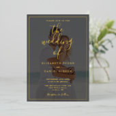 Alles in één elegant script foto bruiloft goud folie uitnodiging (Staand Voorkant)