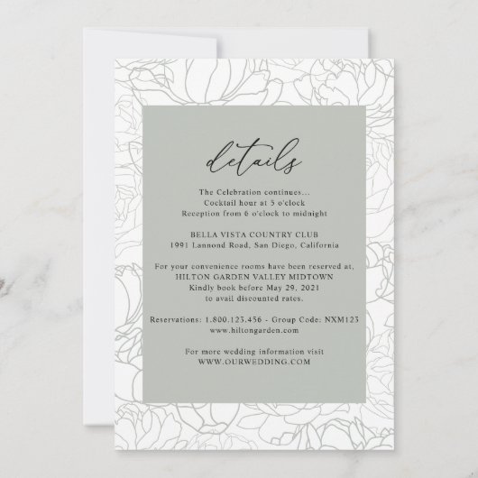 Alles in één elegant script Sage Green Wedding Kaart (Achterkant)