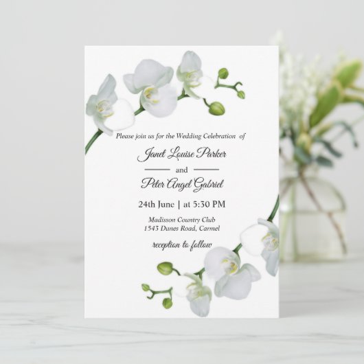 Alles in één. Elegant witte orchideeën bruiloft Kaart (Staand voorkant)