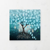 Alles in één elegante Blauwgroen Aqua Heart Leaf W Drieluik Uitnodiging (Cover)