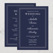 Alles in één elegante Border Navy Blue bruiloft Kaart (Voorkant / Achterkant)