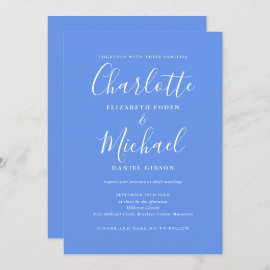 Alles in één elegante moderne korenbloem blauwe br kaart (Voorkant / Achterkant)