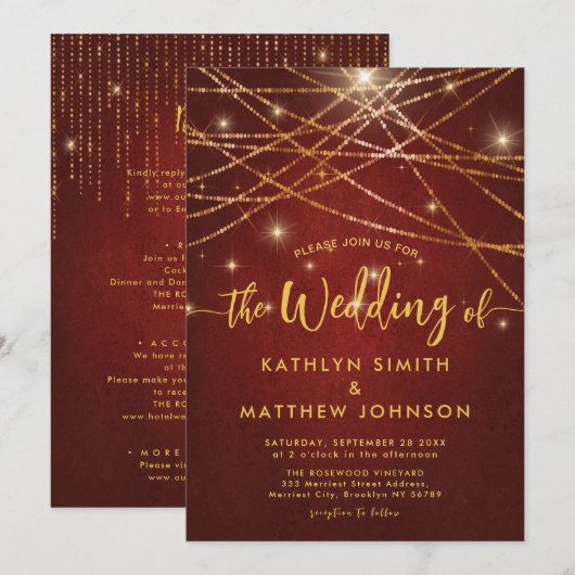 Alles in één elegante mousserende gouden koordlich kaart (Voorkant / Achterkant)