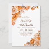 Alles in één elegante Oranje bloemenbruiloft Kaart (Voorkant)
