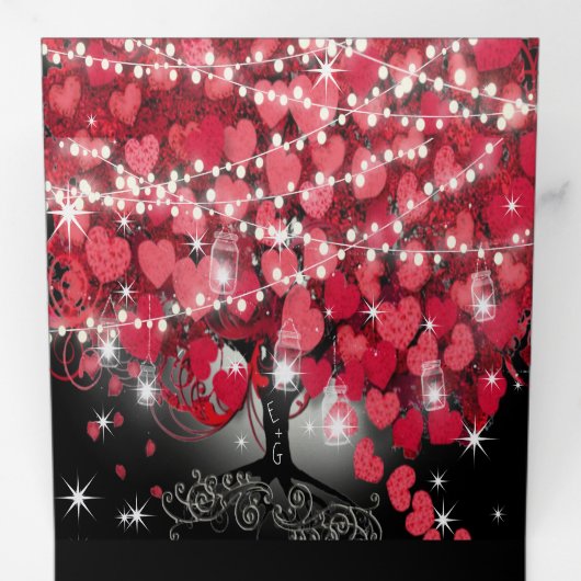 Alles in één elegante rode en roze hartritmebruilo drieluik uitnodiging (Binnenzijde eerst)