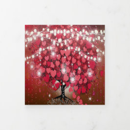 Alles in één elegante rode en roze hartritmebruilo drieluik uitnodiging