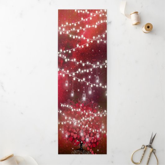 Alles in één elegante rode en roze hartritmebruilo drieluik uitnodiging (Buitenkant)