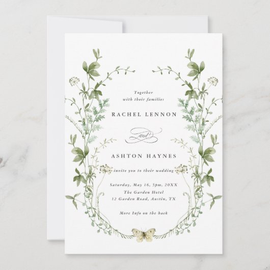 Alles in één elegante Wildflower bruiloft Kaart (Voorkant)