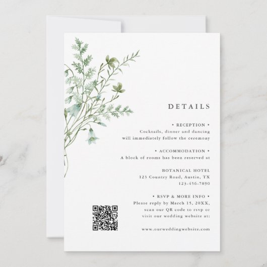 Alles in één elegante Wildflower bruiloft Kaart (Achterkant)