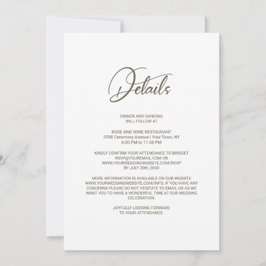 Alles in één elegante witte bloemenbruiloft kaart (Achterkant)