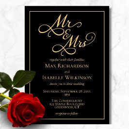 Alles in één elegante zwart-gouden bruiloft kaart