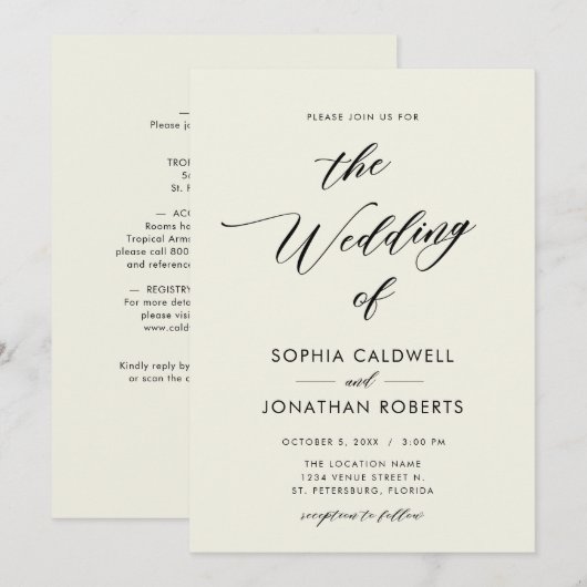 Alles in één elegante zwarte kalligrafie kaart (Voorkant / Achterkant)