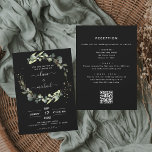Alles in één Eucalyptus Black Rustic Wedding Kaart<br><div class="desc">Alles in één QR-code Eucalyptus Greenery Succulent Botanical Waterverf Spring Wedding Invitations on White background - bevat mooie en elegante scripttypografie met moderne botanische bladeren en groen voor de speciale huwelijksdag.</div>