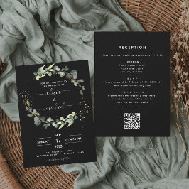 Alles in één Eucalyptus Black Rustic Wedding Kaart